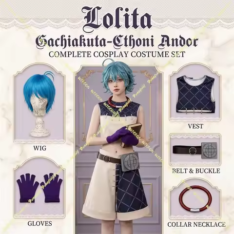 Anime Gachiakuta Costume Cthoni Andor Cosplay Handsome Punk Short Top Pants Necklace Gloves Blue Wig