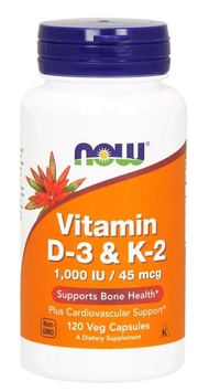 Vitamin D-3 &amp; K-2, 1,000 IU / 45 mcg, Vitamin D3 K2, 120 Veg Caps