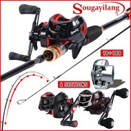 Sougayilang Fishing Rod+Reel 4 Sections Casting Rod With 18+1BB Baitcasting Reel Memancing Full Set 