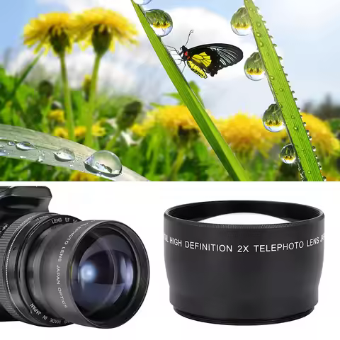 2X Telephoto Lens 58MM 2X Magnification Universal Teleconverter Telephoto Lens for Cameras Accessory