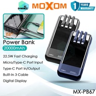 Moxom MX-PB67 20000mAh Powerbank 22.5W Fast Charging Power Bank Built In Cable Power Bank Moxom Powe