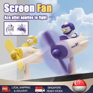 【READY STOCK】Mini USB Desk Fan Computer Screen Clip Fan With Cute Little Yellow Duck Pilot Shape Air Cooler Screen Fan