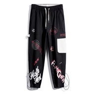 Streetwear Men Joggers Sweatpants Print Black White Cargo Pants Techwear Harem Pants Ankle length Tr