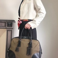 【 日本直送　名牌中古包 】PRADA プラダ ハンドバッグ ブラック×ベージュ コンビ レザー×キャンバス ボストンバッグ vintage 7dekxx