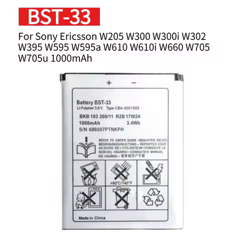 For Sony Ericsson W205 W300 W300i W302 W395 W595 W595a W610 W610i W660 W705 W705u 1000mAh BST-33 Mob
