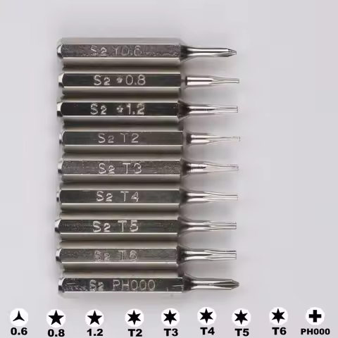 9pcs H4 Screwdriver Bits 3/25"(4mm) Torx T2 T3 T4 T5 T6 PH000 Pentalobe 0.8/1.2 for iphone X/11/12 M