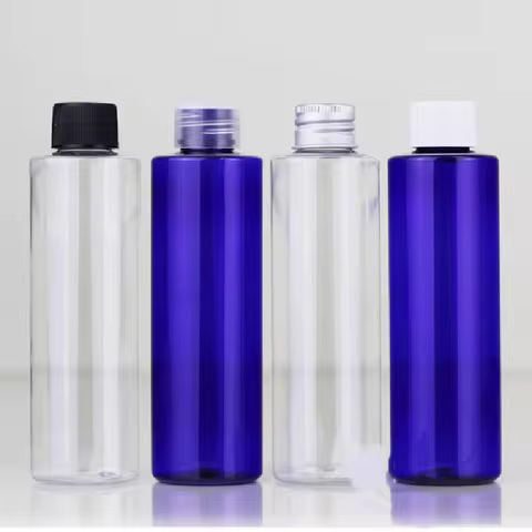 4/8oz 30/100/150/200/250ml empty clear/blue Cylinder round Plastic pet bottle with plastic/aluminum 