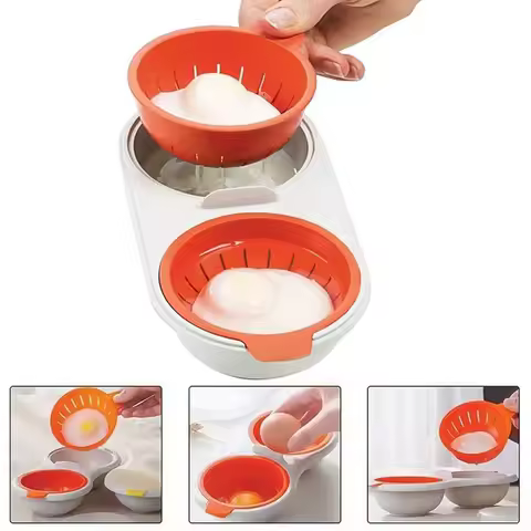Microwave Egg Cooker Mold with Lid Household Double Cup Steamed Egg Bowl Baby Food Supplement Egg Co