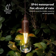 Charlcomy Wood Grain Pull String Light Camping Glamping Warm Hanging Lamp Waterproof Outdoor Battery