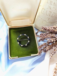 Krementz藍寶馬眼白萊茵包金胸針/早期珠寶首飾/美國西洋古董飾品