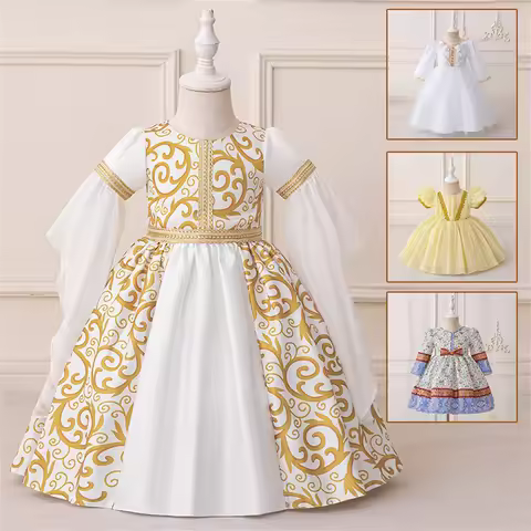 Infant Ramadan Dress Girls Traditional Arab Robe Girls Dubai Embroidered Print Evening Costume Child
