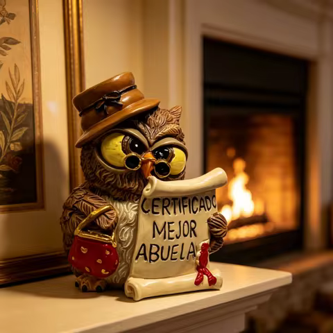 unny Grandma Owl Resin Sculpture, Home Decor Gift for Grandmother