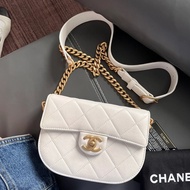 99新🆕Chanel2021S春夏白金菱格紋馬鞍包鏈條斜挎單肩包