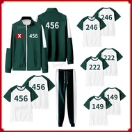 Kids Squid Game Suit Costume Unisex Dark Green Tracksuits Jacket Trousers Tshirt Set Halloween Disgu