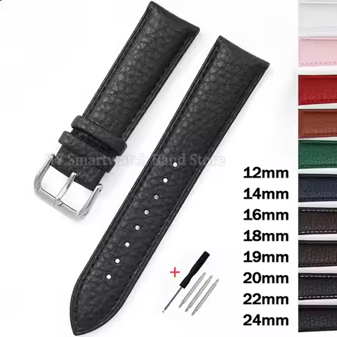 12mm 14mm 16mm 18mm 19mm 20mm 22mm 24mm Soft Leather Watch Strap Replacement Cowhide Bracelet Lychee