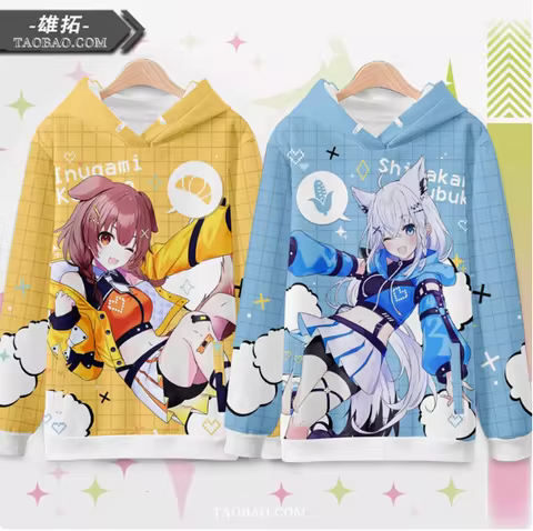 Anime Hololive Shirakami Fubuki Hooded Hoodie Cosplay Autumn Winter Men Women Coat Loose Jacket Tops
