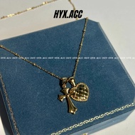 Women's Necklace Vintage Gold Cross Heart Necklace 18K Gold Stainless Steel Necklace