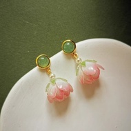 Earrings Pink Flower Earrings Lotus Earrings Begonia Peach Blossom Earrings