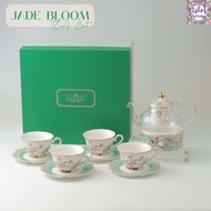 Violet Flamingo เซ็ตกาน้ำชา+แก้วพร้อมจานรอง 4 ชุด Jade Bloom Collection ชุดน้ำชามาพร้อมกล่องของขวัญส