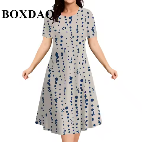 2026 New Women's Dresses 9XL Plus Size Striped Tie Dye Print Summer Elegant Loose Short Sleeve Dress
