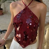 Women's Sexy Sequin Backless Halter Top, Summer Summer Summer Outfits Summer Clothes Beach Outfits F