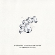 Nora Ana Five Baguettes Curve Threaded Stud Flatback Earring Titanium ASTM-F136 Surgical Implant Gra