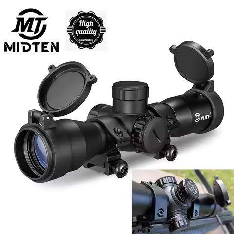 MIDTEN 4x32 Crossbow Scope Red Green Illuminated 20-100 Yards Circles Rangefinder Etched Glass Retic