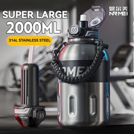 2L Sport Insulated Thermos 316 Steel Water Bottle Straw Vacuum Outdoor School Handle Botol Air 保溫瓶