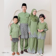 FULL SET FAMILY BAJU RAYA KURUNG AMANDA (SAGE GREEN) by Alin Fashions