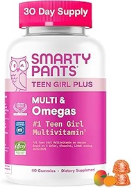 SmartyPants Teen Girl Multivitamin Gummies - Improved Formula: Omega 3 (DHA/EPA), Vitamin C, D3, B12