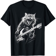 Rock Cat Playing Guitar Shirt Funny Guitar Cat Vintage T Shirt Men Women Kid