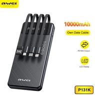 AWEI P131K 10000mAh Powerbank 3 in 1 Cable Micro USB & Type C Power Bank 2.1A