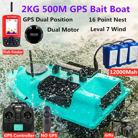 2KG 500M GPS Dual Position Cruise control Fishing Bait Boat 3-Way Hoppers 16pcs Point Nesting Profes