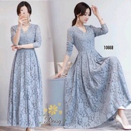 MaxiDress แม็กซี่เดรส ลูกไม้  เดรสลูกไม้ สีแดง เทา  ขาว