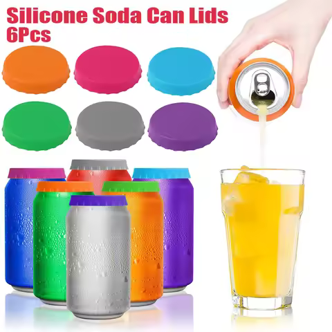 6Pcs Silicone Soda Can Lids Beer Coke Can Covers Spill-proof Can Tops for Soda Beverage Can Saver Po