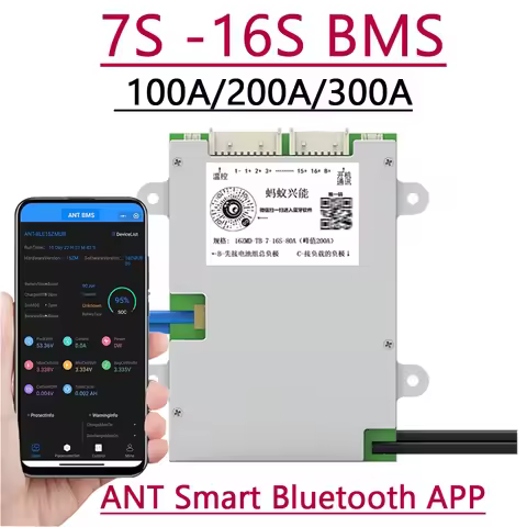 Smart Bluetooth 7S - 16S 100A 200A 300A ANT BMS Lithium Battery 8S 13S 14S 24V 36V 48V 60V Electric 