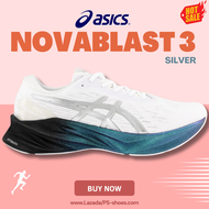 รองเท้าวิ่ง Asics NOVABLAST 3 silver ขาวเทา Unisex Running shoes ลด 70% ถึงสิ้นเดือนนี้ ดีไซน์สุดล้ำพื้นโฟม FF Blast+ เพิ่มความนุ่มและการตอบสนองที่ดีขึ้น