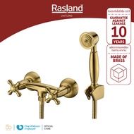 ก๊อกผสมยืนอาบผสม สีทอง พร้อมฝักบัว RASLAND รับประกันไส้วาล์ว 10 ปี วัสดุทองเหลือง แข็งแรง ทนทาน ไม่เ