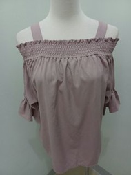 [衣]日牌🇯🇵 retro girl 紫色雪紡一字領露肩短袖上衣