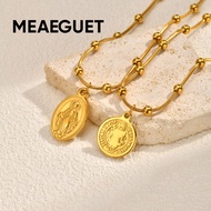 Meaeguet St. Benedict Medal Necklace Bead Snake Chain Gold Stainless Steel Gift for Godmother