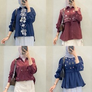 Kalila | Olives | Avril | Gloria Gloria Gloria Gloria | Olaf Blouse Women's Linen Floral Embroidery 