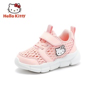 รองเท้าวิ่งสําหรับเด็กผู้หญิง Hello Kitty ระบายอากาศ รองเท้ากีฬาฤดูร้อนสีขาวพร้อมพื้นผสมหนังสังเคราะ