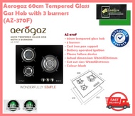 Aerogaz 60cm Tempered Glass Gas Hob with 3 burners (AZ-370F) | FREE SHIPPING FAST DELIVERY