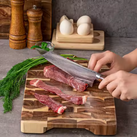 High Quality Nature Acacia Wood Seamless Stitching End Grain Kitchen Food Chopping Wooden Cutting Bo