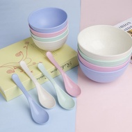 Blessed * Natural Wheat Rice Bowl Soup Spoon Straw Shock-Resistant Non-Toxic Edible Tableware [GE210