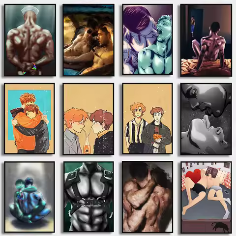 Gay and Queer Love Poster Print Man Couple Hug Kiss Canvas Painting Sexual Wall Art Picture for Bedr