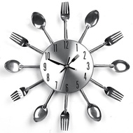 2016 Creative Mirror Wall Stickers Modern Sliver Cutlery Kitchen Utensil Clock Spoon Fork