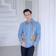 ATASAN PAKAIAN BAJU HEM KEMEJA BATIK PRIA ATAU SIZE ANAK RANTAI BIRU MUDA/LANGIT Baby Blue Soft FULL