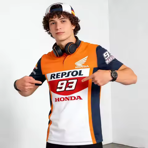 MotoGp Driver Mark Marquez Repsol Honda Teams 93 Racing Tshirt Round Neck Breathable Quick Drying Tr