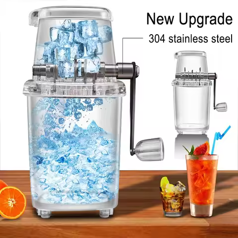 Multifunctional Manual Ice Crusher Mini Ice Shaver Chopper 1.25L Manual Snow Cone Smoothie Maker Ice